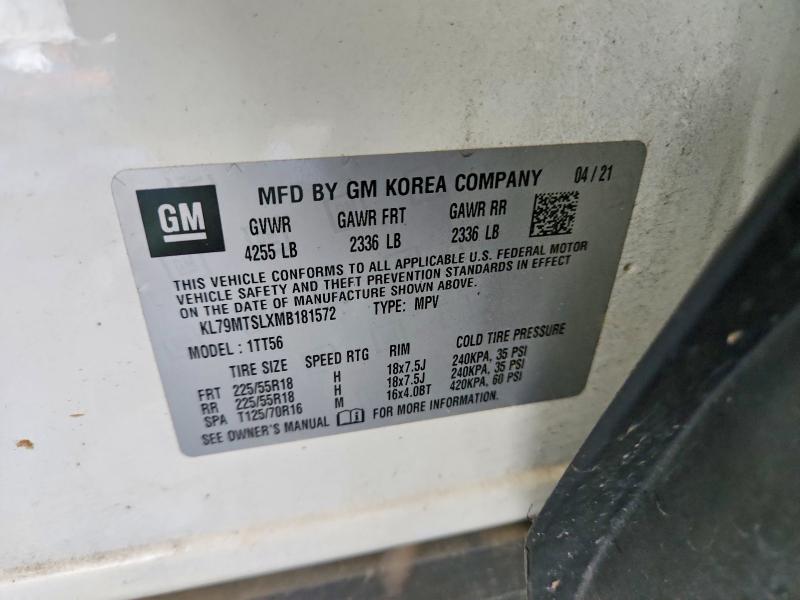 60579786 :رقم المزاد ، KL79MTSLXMB181572 vin ، 2021 Chevrolet Trailblazer مزاد بيع