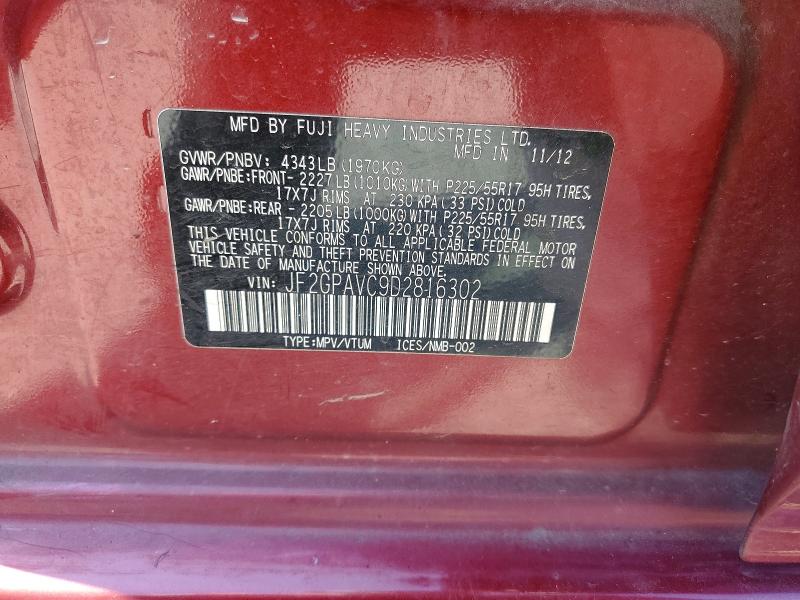 60016546 :رقم المزاد ، JF2GPAVC9D2816302 vin ، 2013 Subaru Xv Crosstrek مزاد بيع