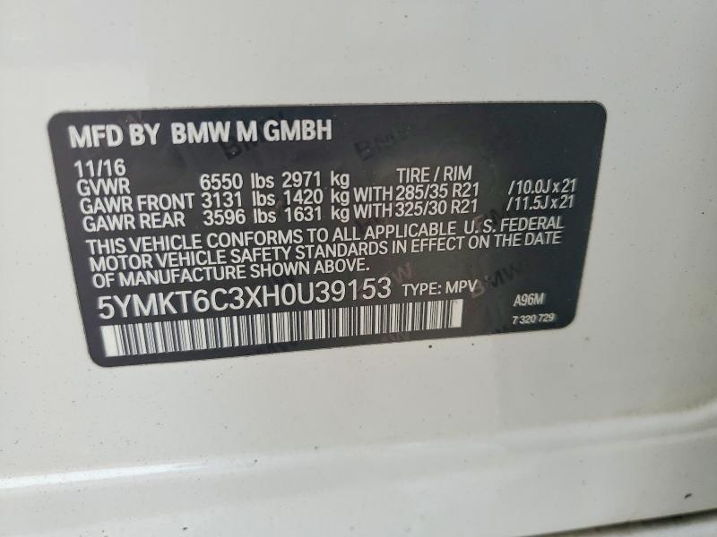 62670226 :رقم المزاد ، 5YMKT6C3XH0U39153 vin ، 2017 Bmw X5 مزاد بيع
