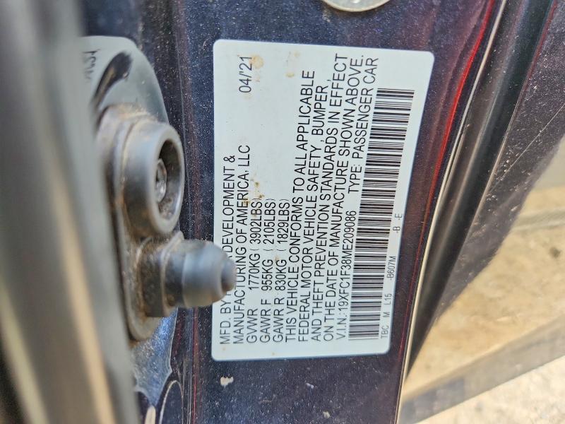 61853216 :رقم المزاد ، 19XFC1F38ME209086 vin ، 2027 Honda Civic مزاد بيع