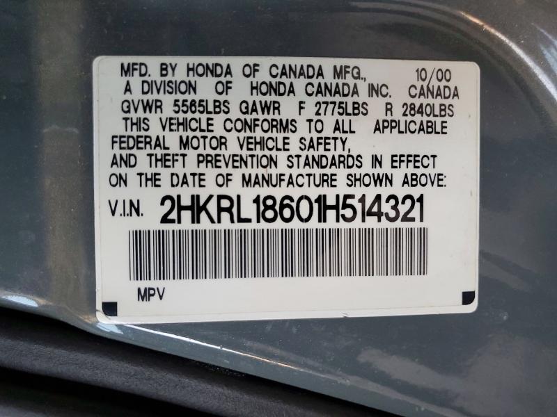 59979876 :رقم المزاد ، 2HKRL18601H514321 vin ، 2001 Honda Odyssey مزاد بيع