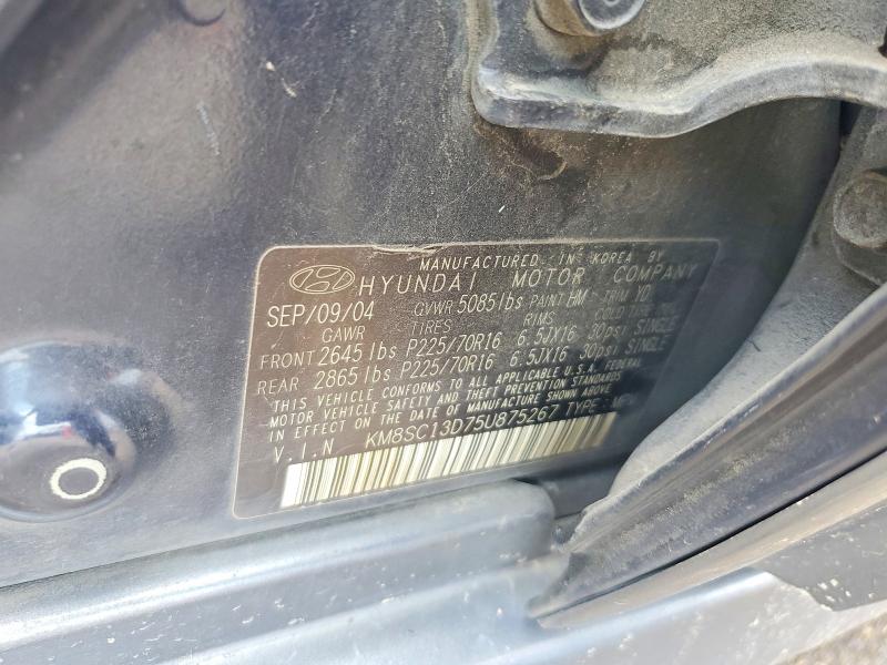 2005 Hyundai Santa Fe მანქანა იყიდება აუქციონზე, vin: KM8SC13D75U875267, აუქციონის ნომერი: 59637786