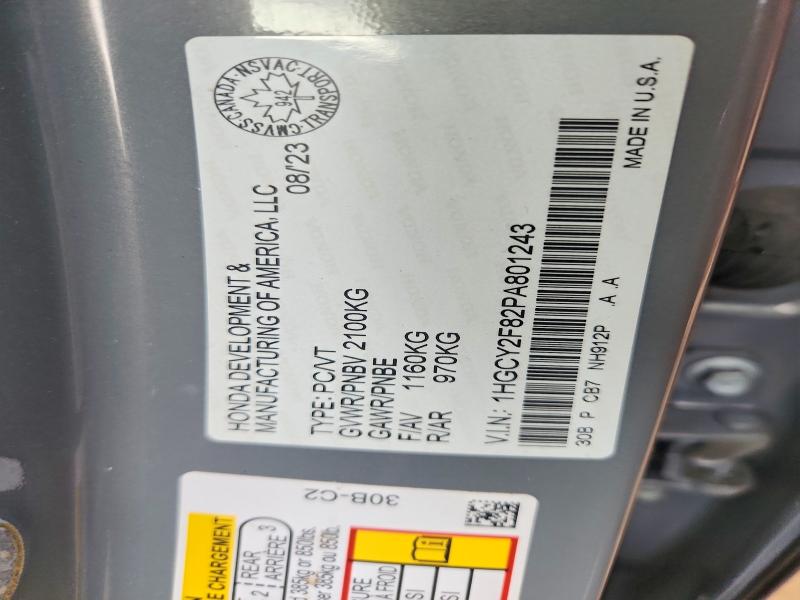 Продажа на аукционе авто 2023 Honda Accord, vin: 1HGCY2F82PA801243, номер лота: 59662996
