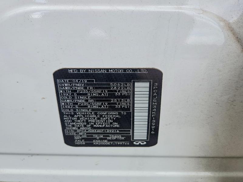 Aukcja sprzedaży 2019 Infiniti Qx50, vin: 3PCAJ5M34KF139216, numer aukcji: 59955726
