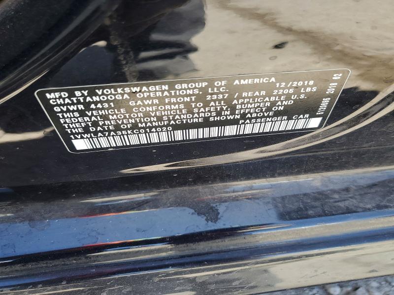 Aukcja sprzedaży 2019 Volkswagen Passat, vin: 1VWLA7A35KC014020, numer aukcji: 62888566