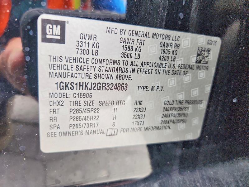 61043766 :رقم المزاد ، 1GKS1HKJ2GR324863 vin ، 2016 Gmc Yukon Xl مزاد بيع