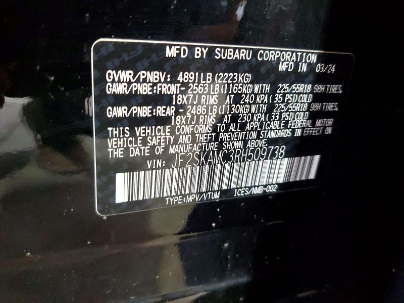 Aukcja sprzedaży 2024 Subaru Forester, vin: JF2SKAMC3RH509738, numer aukcji: 59339346
