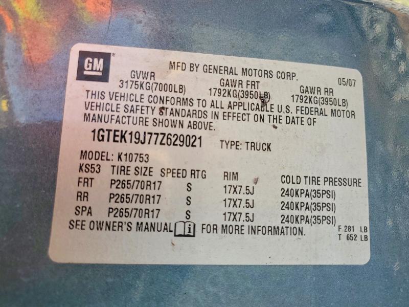 Продаж на аукціоні авто 2007 Gmc New Sierra, vin: 1GTEK19J77Z629021, номер лоту: 63000886