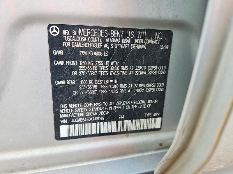 1999 Mercedes-benz Ml მანქანა იყიდება აუქციონზე, vin: 4JGAB54E0XA119149, აუქციონის ნომერი: 60015786