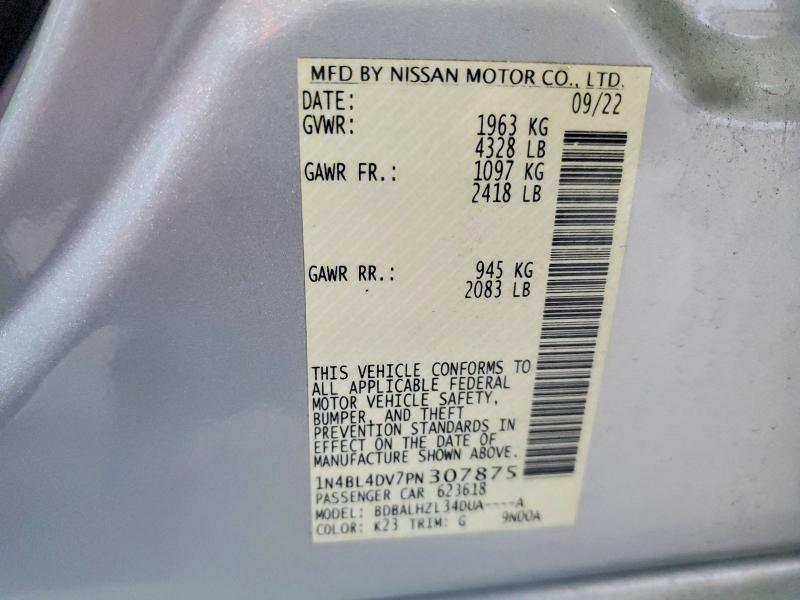 Auction sale of the 2023 Nissan Altima, vin: 1N4BL4DV7PN307875, lot number: 62313956