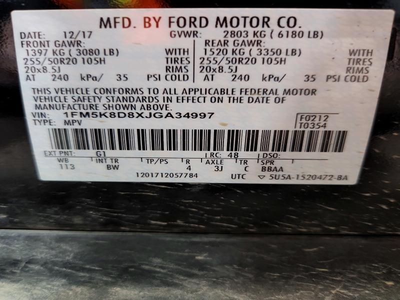 Aukcja sprzedaży 2018 Ford Explorer, vin: 1FM5K8D8XJGA34997, numer aukcji: 60150186