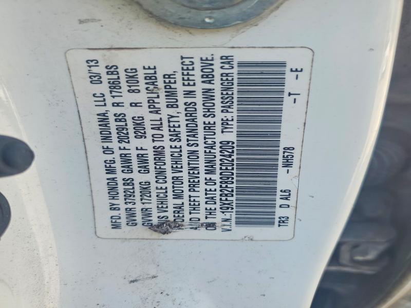 62327376 :رقم المزاد ، 19XFB2F89DE024209 vin ، 2013 Honda Civic مزاد بيع