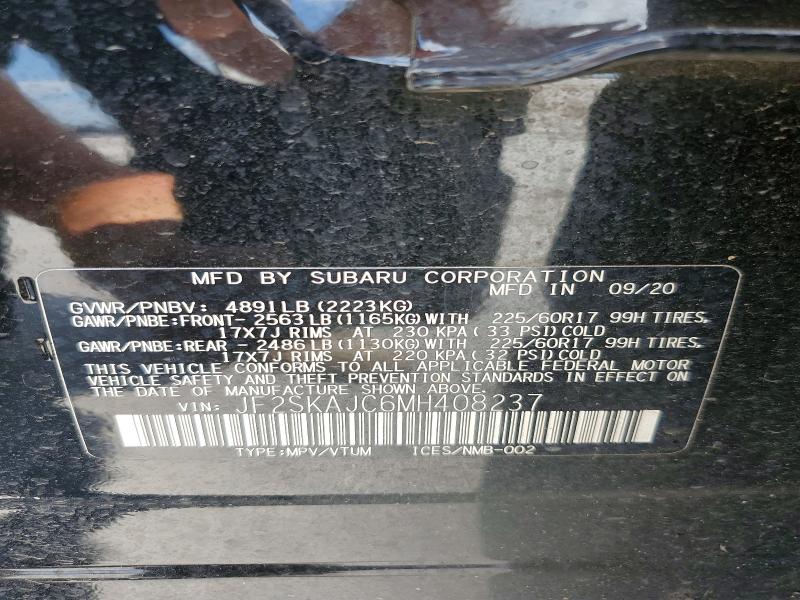 Aukcja sprzedaży 2021 Subaru Forester, vin: JF2SKAJC6MH408237, numer aukcji: 63326096