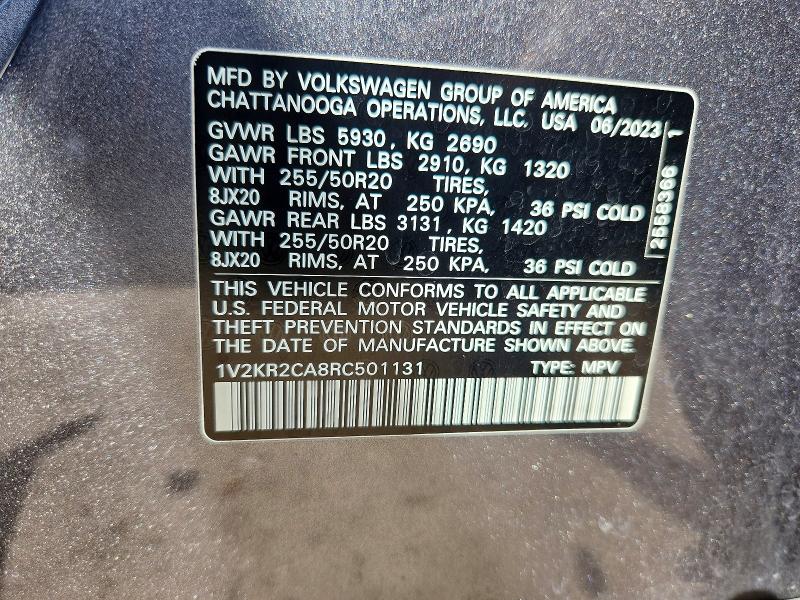 61156096 :رقم المزاد ، 1V2KR2CA8RC501131 vin ، 2024 Volkswagen Atlas مزاد بيع