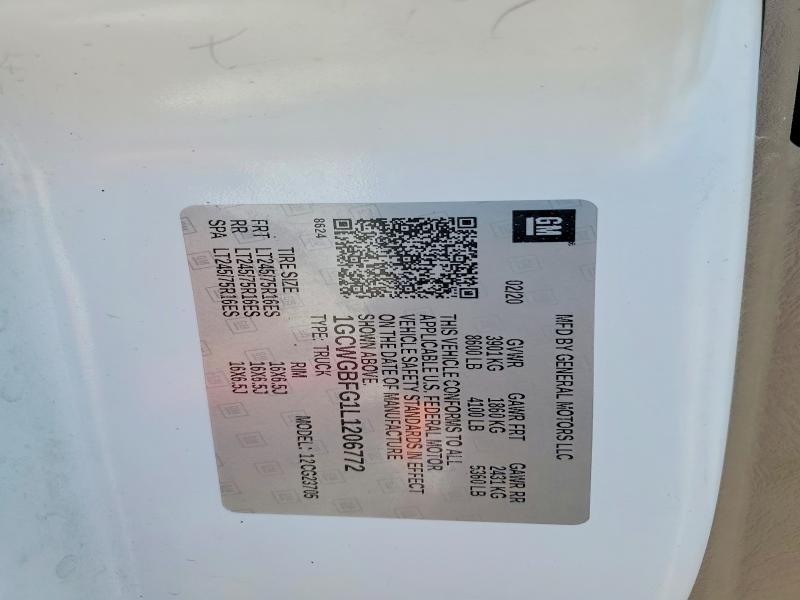 2020 Chevrolet 2500 Expre მანქანა იყიდება აუქციონზე, vin: 1GCWGBFG1L1206772, აუქციონის ნომერი: 59988166