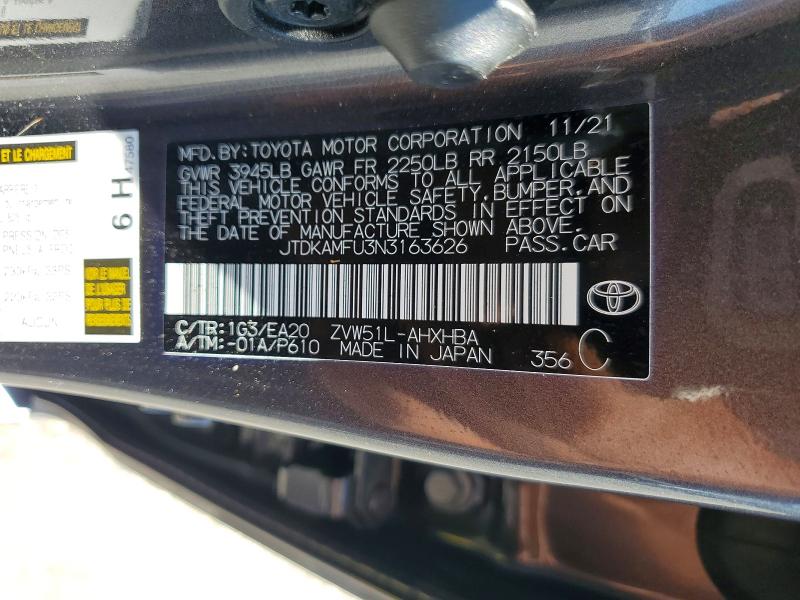 63402136 :رقم المزاد ، JTDKAMFU3N3163626 vin ، 2022 Toyota Prius مزاد بيع