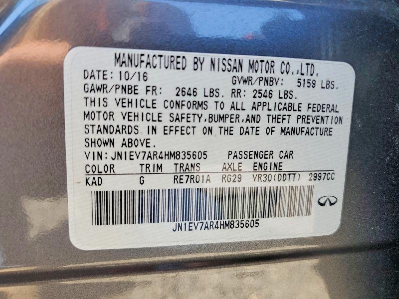 59706216 :رقم المزاد ، JN1EV7AR4HM835605 vin ، 2017 Infiniti Q50 مزاد بيع