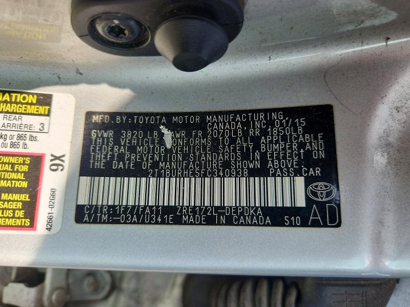 Продаж на аукціоні авто 2015 Toyota Corolla, vin: 2T1BURHE5FC340938, номер лоту: 62226926