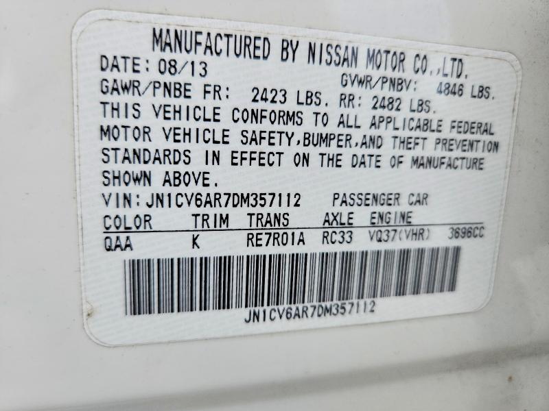 2013 Infiniti G37 Sedan მანქანა იყიდება აუქციონზე, vin: JN1CV6AR7DM357112, აუქციონის ნომერი: 60686526