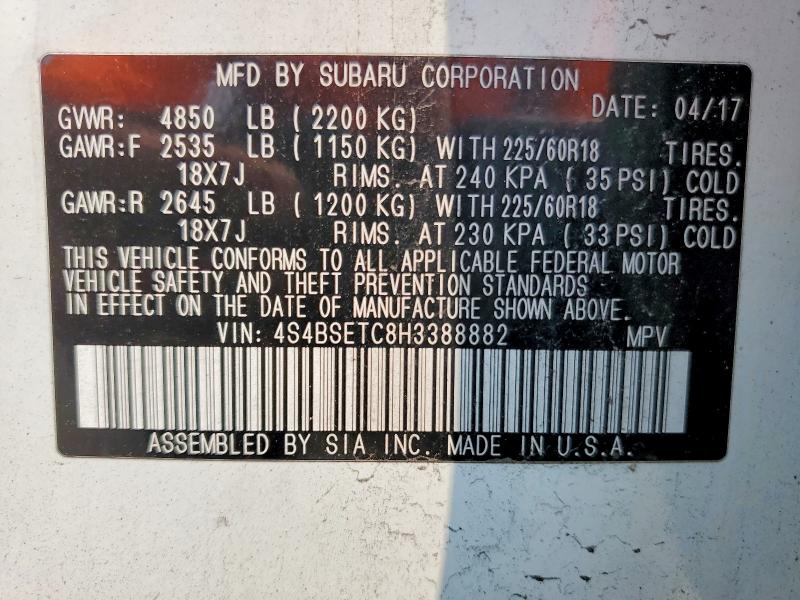 Aukcja sprzedaży 2017 Subaru Outback, vin: 4S4BSETC8H3388882, numer aukcji: 61384176