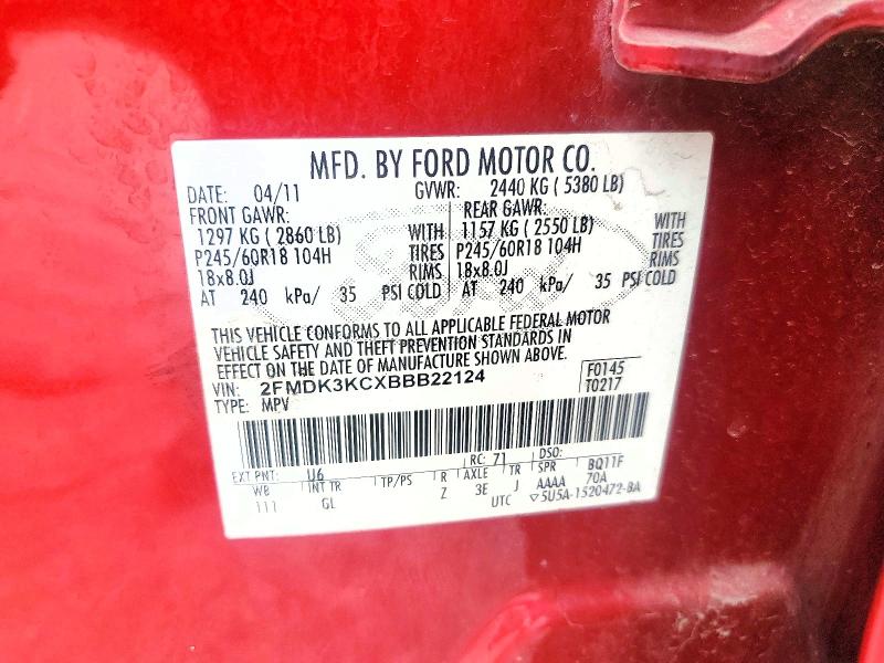 Продажа на аукционе авто 2011 Ford Edge, vin: 2FMDK3KCXBBB22124, номер лота: 61476336