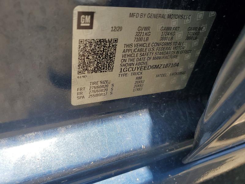 Продаж на аукціоні авто 2021 Chevrolet Silverado, vin: 1GCUYEED6MZ187104, номер лоту: 59376486