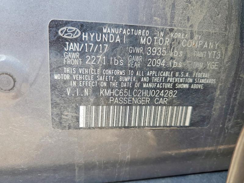 Продажа на аукционе авто 2017 Hyundai Ioniq, vin: KMHC65LC2HU024282, номер лота: 60529346