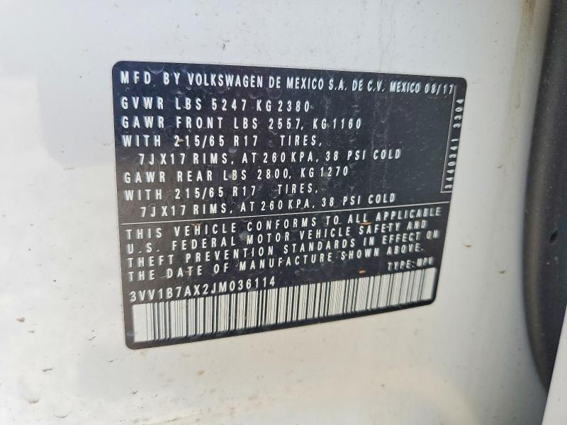 Aukcja sprzedaży 2018 Volkswagen Tiguan, vin: 3VV1B7AX2JM036114, numer aukcji: 61551716