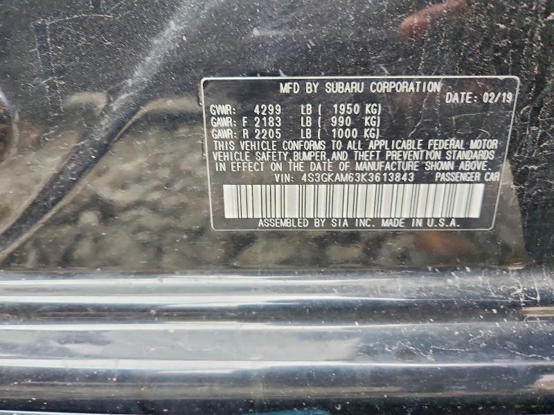 60143976 :رقم المزاد ، 4S3GKAM63K3613843 vin ، 2019 Subaru Impreza مزاد بيع