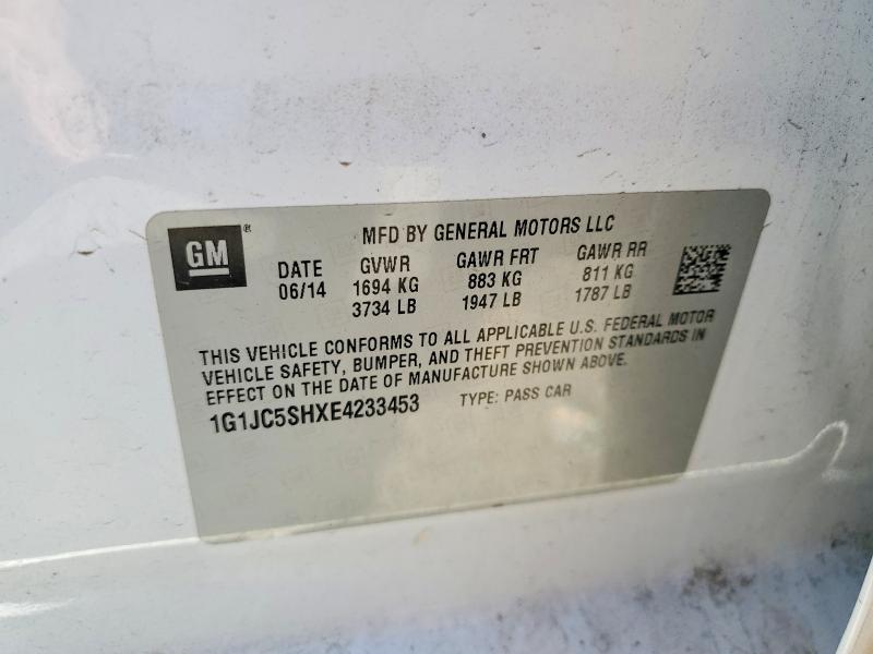 Aukcja sprzedaży 2014 Chevrolet Sonic, vin: 1G1JC5SHXE4233453, numer aukcji: 60076566
