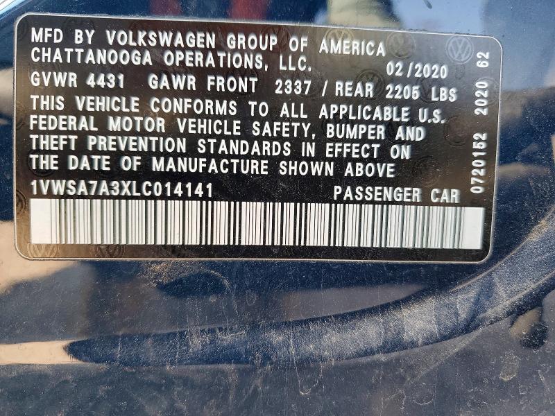 Aukcja sprzedaży 2020 Volkswagen Passat, vin: 1VWSA7A3XLC014141, numer aukcji: 60370206