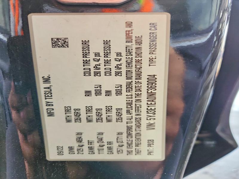 Aukcja sprzedaży 2022 Tesla Model 3, vin: 5YJ3E1EA0NF369004, numer aukcji: 61035336