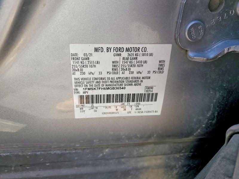 61976536 :رقم المزاد ، 1FMSK7FH6MGB36540 vin ، 2021 Ford Explorer مزاد بيع