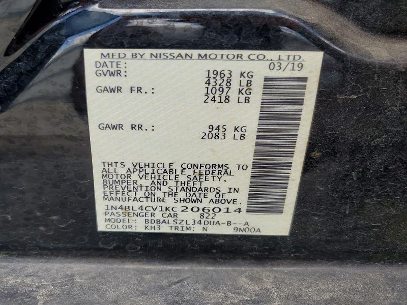 Продаж на аукціоні авто 2019 Nissan Altima, vin: 1N4BL4CV1KC206014, номер лоту: 60075516