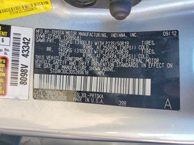 60819506 :رقم المزاد ، 5TDXK3DC3DS289618 vin ، 2013 Toyota Sienna مزاد بيع