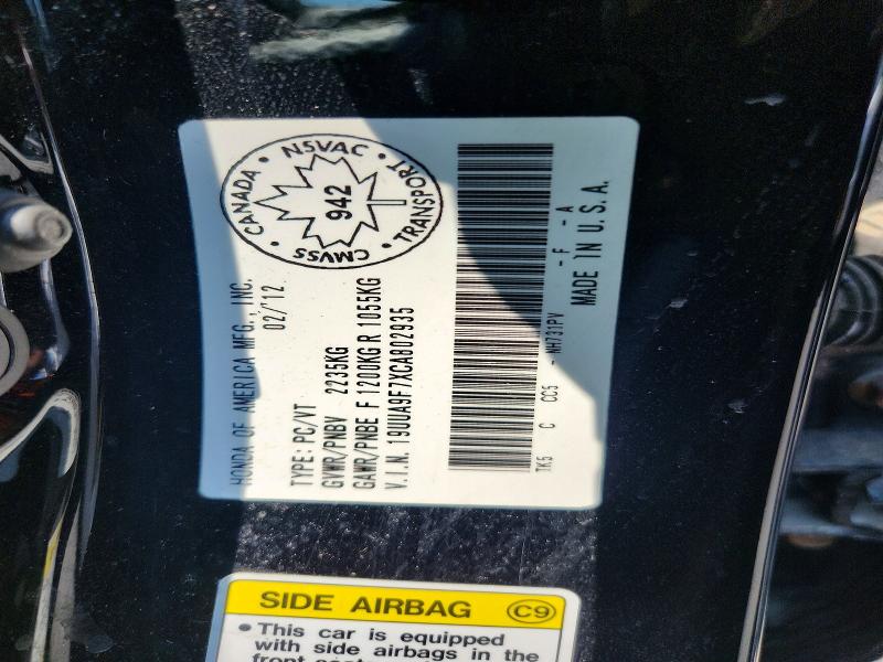 61552206 :رقم المزاد ، 19UUA9F7XCA802935 vin ، 2012 Acura Tl مزاد بيع