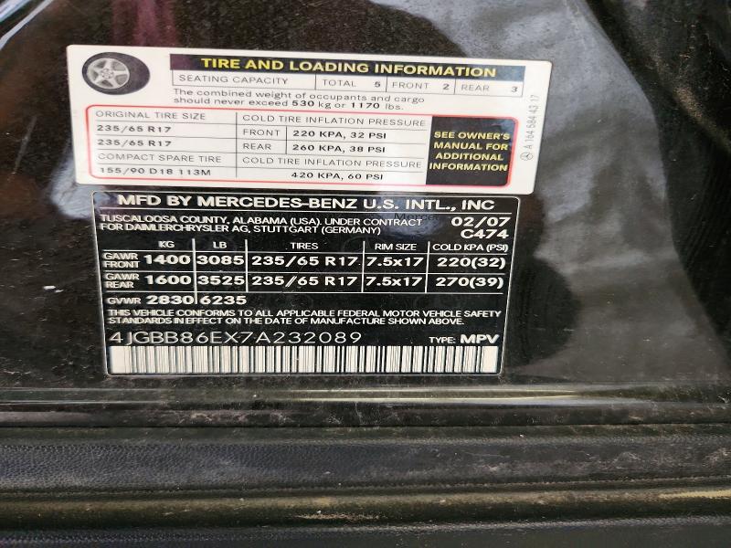 Продажа на аукционе авто 2007 Mercedes-benz Ml, vin: 4JGBB86EX7A232089, номер лота: 60293656