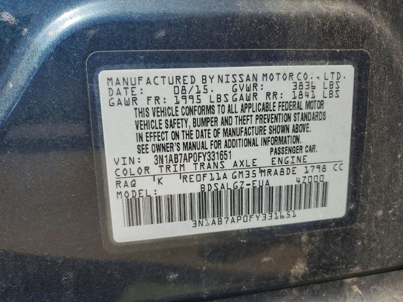 60830566 :رقم المزاد ، 3N1AB7AP0FY331651 vin ، 2015 Nissan Sentra مزاد بيع