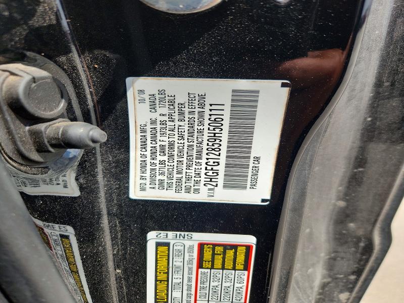 63002096 :رقم المزاد ، 2HGFG12859H506111 vin ، 2009 Honda Civic مزاد بيع