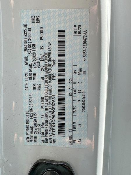 Auction sale of the 2023 Ford F150, vin: 1FTEX1CP9PKF67631, lot number: 61920006