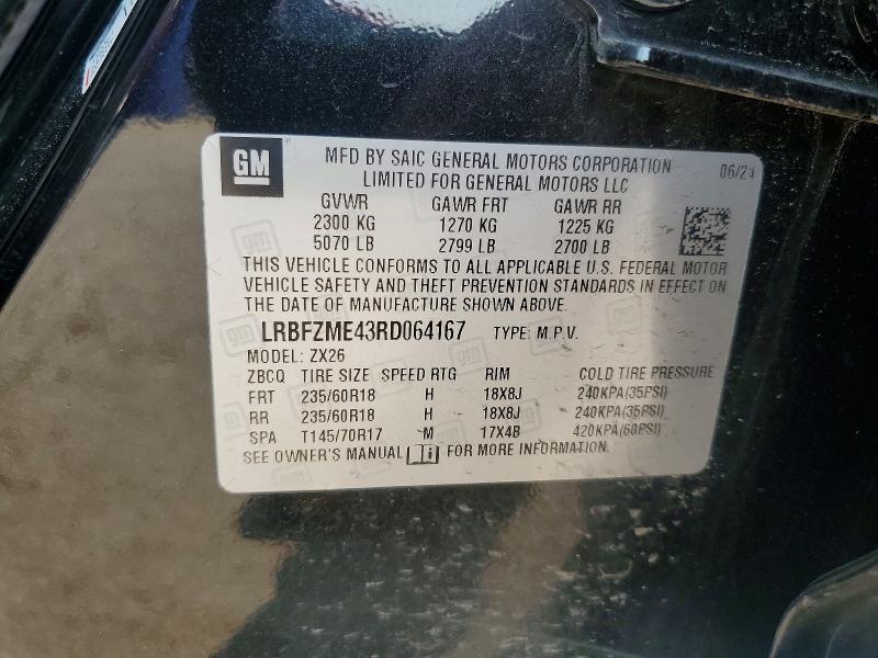 Aukcja sprzedaży 2024 Buick Envision, vin: LRBFZME43RD064167, numer aukcji: 62908186