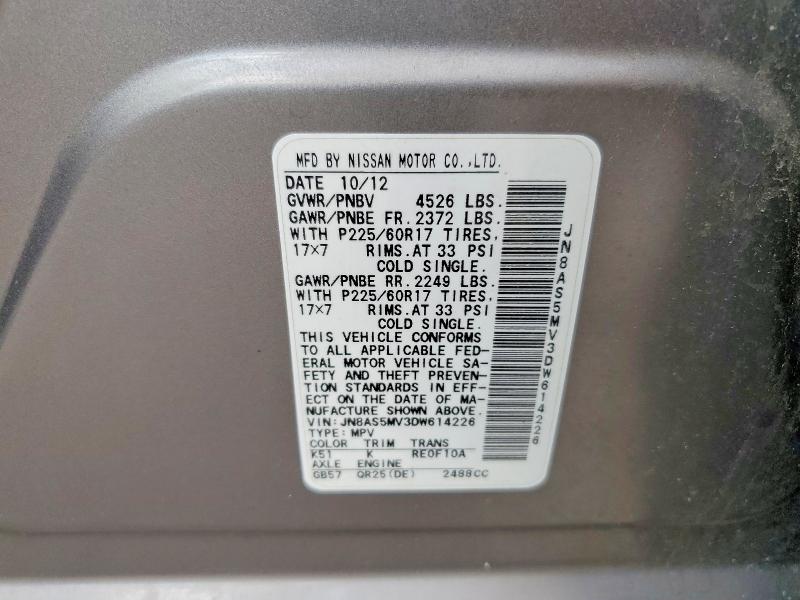 63223226 :رقم المزاد ، JN8AS5MV3DW614226 vin ، 2013 Nissan Rogue مزاد بيع
