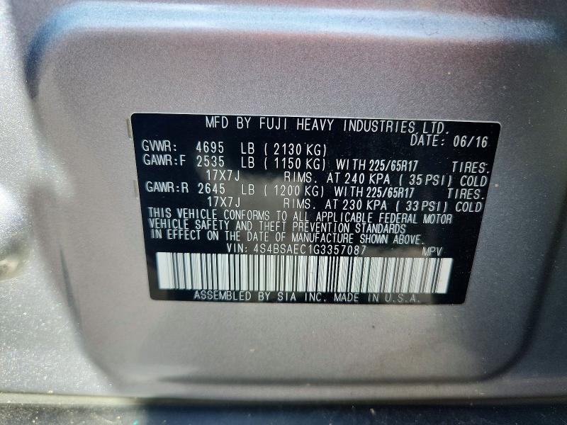 Aukcja sprzedaży 2016 Subaru Outback, vin: 4S4BSAEC1G3357087, numer aukcji: 62277456