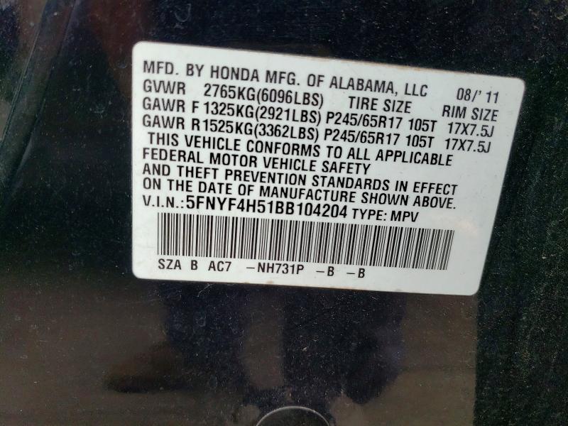 Aukcja sprzedaży 2011 Honda Pilot, vin: 5FNYF4H51BB104204, numer aukcji: 59331246