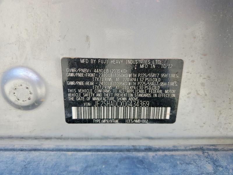 2013 Subaru Forester მანქანა იყიდება აუქციონზე, vin: JF2SHADCXDG434369, აუქციონის ნომერი: 61594026
