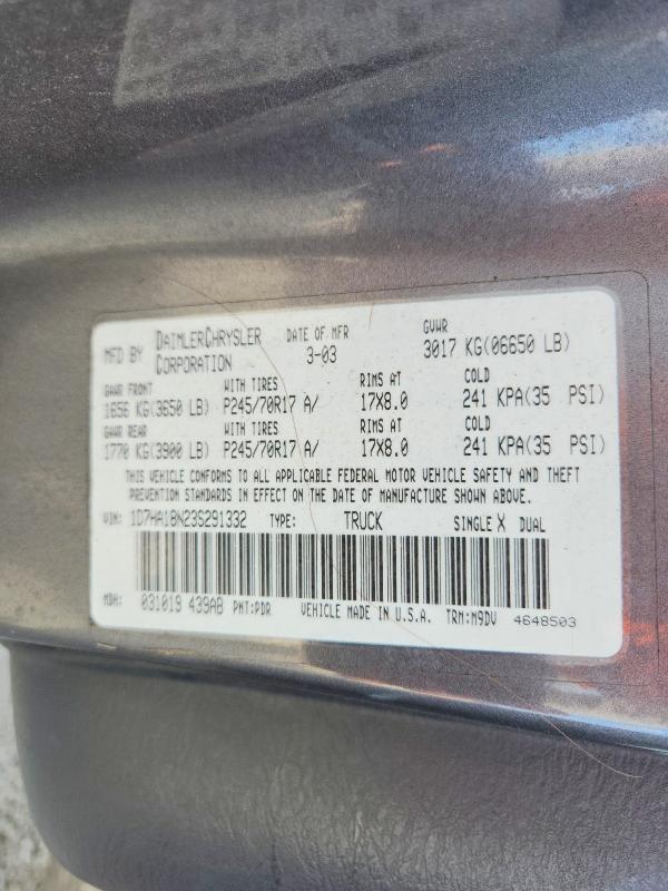 Aukcja sprzedaży 2003 Dodge Ram 1500, vin: 1D7HA18N23S291332, numer aukcji: 60070706