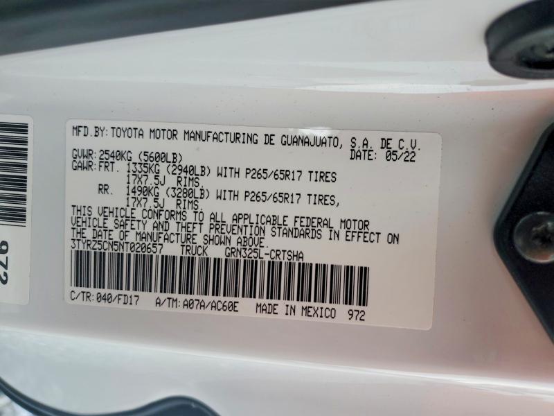 63382126 :رقم المزاد ، 3TYRZ5CN5NT020657 vin ، 2022 Toyota Tacoma مزاد بيع