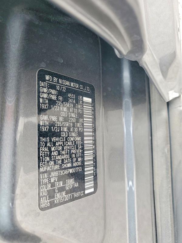 61744896 :رقم المزاد ، JN8BT3CA6PW001753 vin ، 2023 Nissan Rogue مزاد بيع