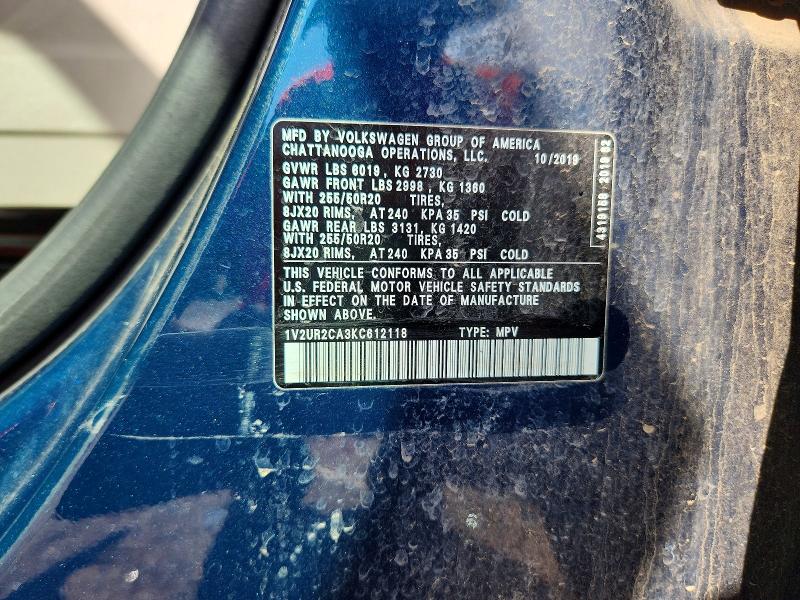Aukcja sprzedaży 2019 Volkswagen Atlas, vin: 1V2UR2CA3KC612118, numer aukcji: 60126596