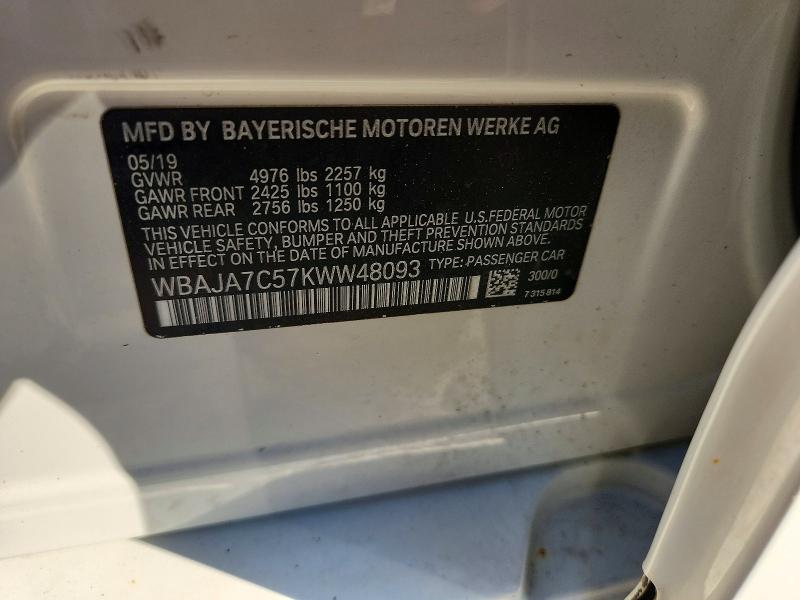 Продажа на аукционе авто 2019 Bmw 530, vin: WBAJA7C57KWW48093, номер лота: 62386506